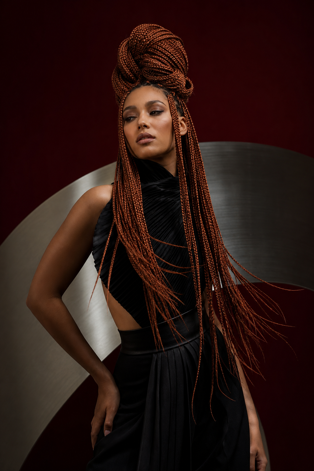 Sculptural copper braids in the VLOURA editorial lookbook
